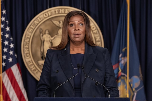 New York State Attorney General Letitia James speaks during a briefing on Nov. 6 2024.