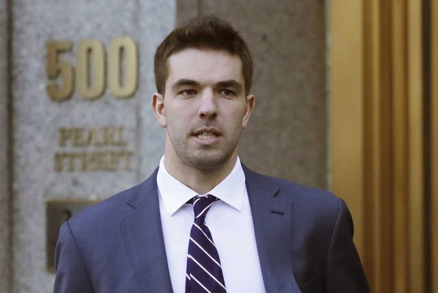 In this March 6, 2018 file photo, Billy McFarland, the promoter of the failed Fyre Festival in the Bahamas, leaves federal court after pleading guilty to wire fraud charges in New York. More than three years after the highly publicized Fyre Festival famously fizzled out in the Bahamas. A planned second installment of the festival was postponed amid permit issues in Mexico.