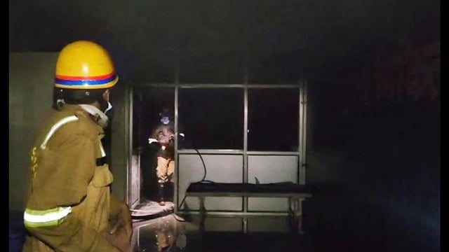 Firefighters try to douse the fire that broke out at Lok Bandhu Hospital, in Lucknow on Monday. (File Photo)