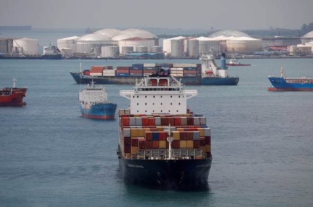 A container ship passes in the waters south of Singapore November 17, 2020.  REUTERS/Edgar Su/File Photo