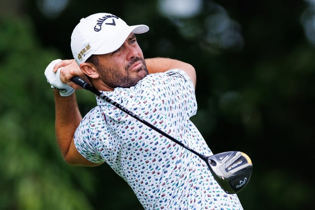 Jul 8, 2022; Nicholasville, Kentucky, USA; Wesley Bryan plays his shot from the third tee during the second round of the Barbasol Championship golf tournament. Mandatory Credit: Jordan Prather-USA TODAY Sports/File photo