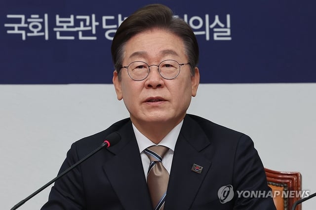 Lee Jae-myung, former leader of the liberal Democratic Party, speaks during a ceremony pledging a clean election campaign held at the National Assembly in Seoul on April 16, 2025. (Yonhap)