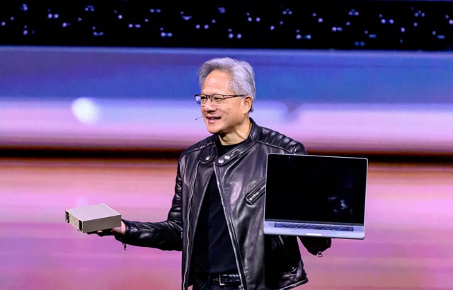 Nvidia CEO Jensen Huang introduces new products during a keynote session at the SAP Center in San Jose, California on March 18, 2025.