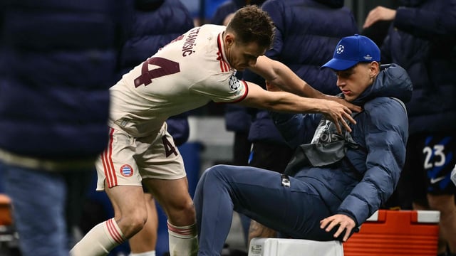 Bayern Munich's Josip Stanisic pushes a ballboy at the San Siro stadium during Bayern's Champions League quarterfinal loss to Inter Milan.