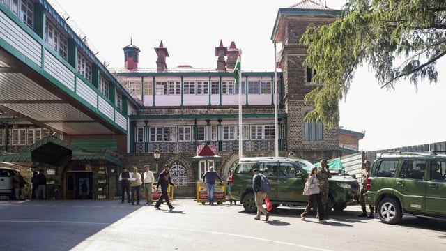 Security personnel outside the Himachal Pradesh secretariat after it received a bomb threat via email in Shimla on Thursday. (PTI)