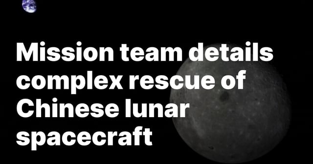 Image of the moon's far side with Earth in the distant background, taken from lunar orbit. The lunar surface appears gray and cratered, while Earth is shown as a small blue-and-white sphere against the blackness of space.