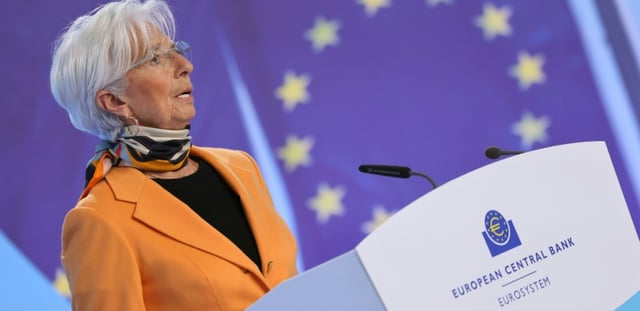 La présidente de la Banque centrale européenne Christine Lagarde, lors d'une conférence de presse, à Francfort, le 6 mars 2025