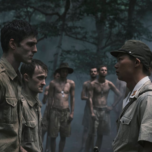Narrow Road to the Deep North - Season 1 - Episode 104 Jacob Elordi as Dorrigo Evans (1940s), Reagan Mannix as Bonox Baker, Show Kasamatsu as Major Nakamura