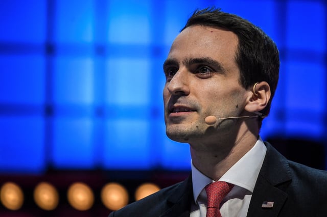 Michael Kratsios delivers a speech on the last day of the Web Summit in Lisbon on November 7, 2019.