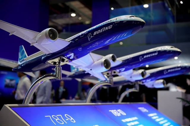 A Boeing model is seen at the second China International Import Expo (CIIE) in Shanghai, China November 6, 2019. Aly Song/File Photo