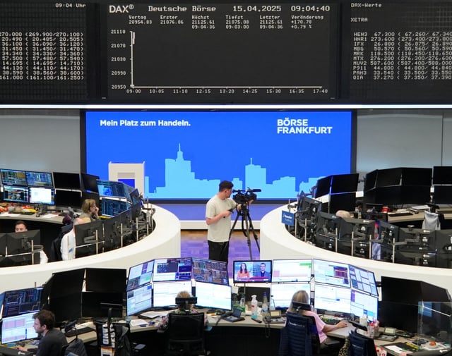 The German share price index DAX graph is pictured at the stock exchange in Frankfurt, Germany, April 15, 2025.   REUTERS/staff/File Photo