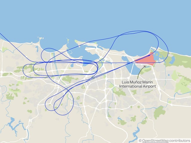 Flight path for the Frontier Airlines flight on Tuesday night.