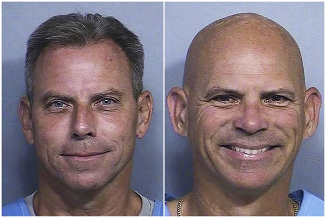 This combination of two booking photos provided by the California Department of Corrections shows Erik Menendez, left, and Lyle Menendez.