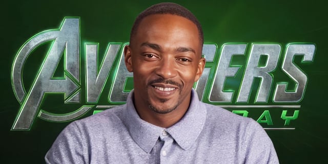 Anthony Mackie over the logo for Avengers Doomsday