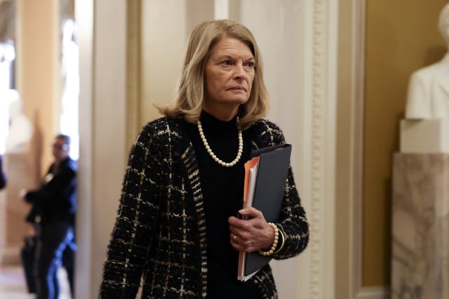 Senator Lisa Murkowski, an Alaska Republican, heads to the Senate chamber on January 22, 2025 in Washington, D.C.