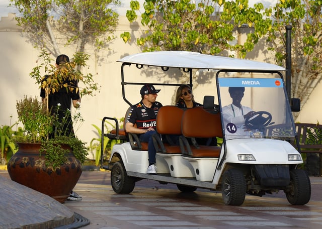 Formula One F1 -  Saudi Arabian Grand Prix - Jeddah Corniche Circuit, Jeddah, Saudi Arabia - April 17, 2025 Red Bull's Max Verstappen arrives before the press conference REUTERS/Rula Rouhana