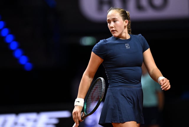 Tennis - WTA 500 - Stuttgart Tennis Grand Prix - Porsche Arena, Stuttgart, Germany - April 17, 2025 Russia's Mirra Andreeva during her round of 16 match against Russia's Ekaterina Alexandrova REUTERS/Angelika Warmuth