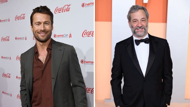 Glen Powell (Credit: Alberto E. Rodriguez/Getty Images for CinemaCon)/Judd Apatow (Credit: Karwai Tang/WireImage)