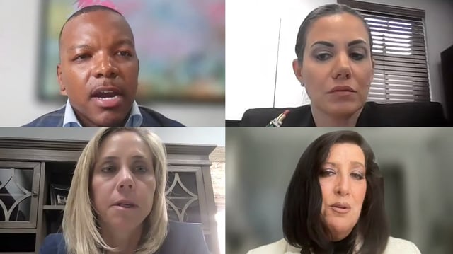 The board of directors for the Hope Florida Foundation met via Zoom on Thursday, April 17, 2025. Pictured, clockwise from top left, are Board Chair Joshua Hay, Tina Vidal-Duart, Wendy Nissan, and Stephanie White. (Zoom Workplace)