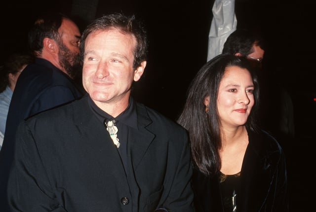 Robin Williams and Marsha Williams during “Mrs. Doubtfire” Los Angeles Premiere at the Academy Theater in Beverly Hills in 1993.