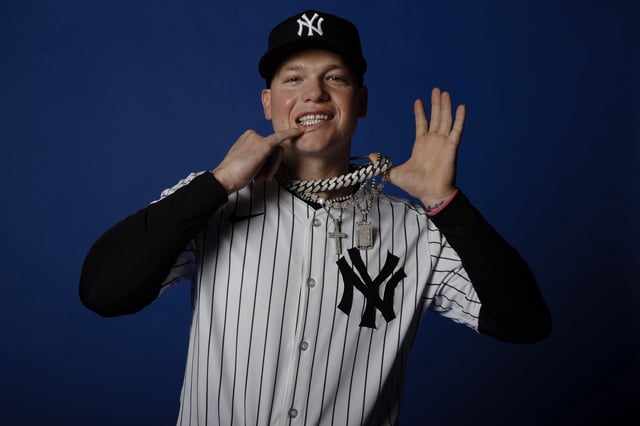 TAMPA, FL - FEBRUARY 21: Alex Verdugo #24 of the New York Yankees poses for a portrait during the New York Yankees Photo Day at George M. Steinbrenner Field on February 21, 2024 in Tampa, Florida.