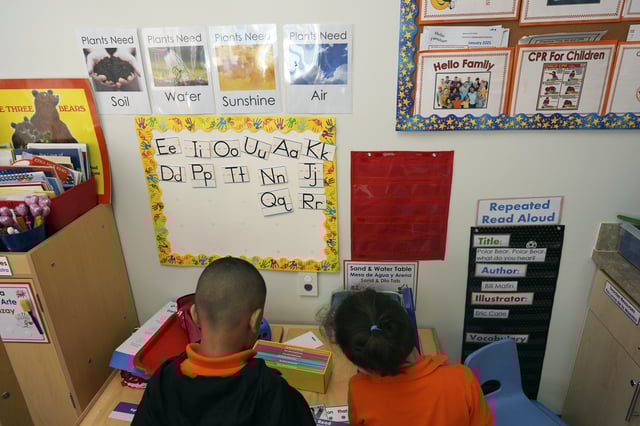 FILE - Students help put away supplies at the end of a reading and writing lesson at the Head Start program run by Easterseals, an organization that gets about a third of its funding from the federal government, Wednesday, Jan. 29, 2025, in Miami. (AP Photo/Rebecca Blackwell, File)