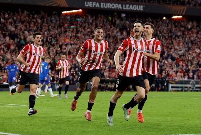 Soccer Football - Europa League - Quarter Final - Second Leg - Athletic Bilbao v Rangers - San Mames, Bilbao, Spain - April 17, 2025 Athletic Bilbao's Oihan Sancet celebrates scoring their first goal REUTERS/Vincent West     TPX IMAGES OF THE DAY