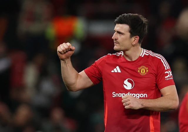 Soccer Football - Europa League - Quarter Final - Second Leg - Manchester United v Olympique Lyonnais - Old Trafford, Manchester, Britain - April 17, 2025 Manchester United's Harry Maguire celebrates after the match REUTERS/Phil Noble