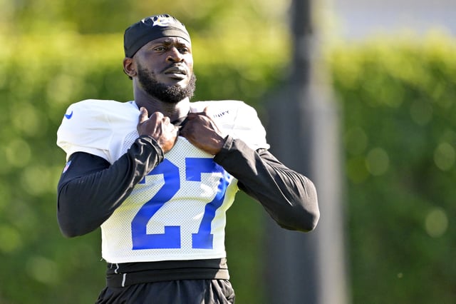 Jul 29, 2024; Los Angeles, CA, USA; Los Angeles Rams cornerback Tre'Davious White (27) looks on during training camp at Loyola Marymount University. Mandatory Credit: Jayne Kamin-Oncea-USA TODAY Sports/File photo