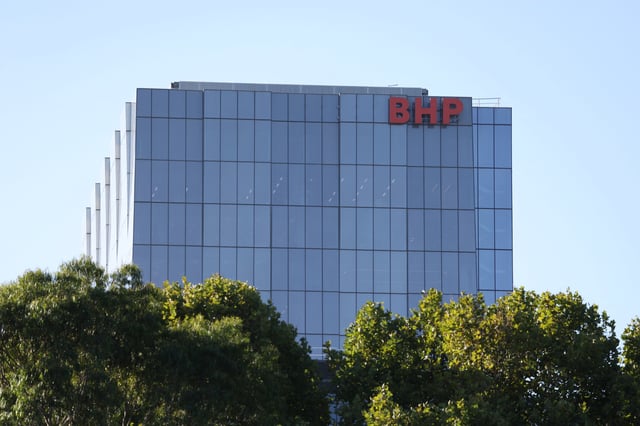 A view shows the BHP Limited logo at their headquarters in Melbourne, Australia, March 24, 2025. REUTERS/Hollie Adams