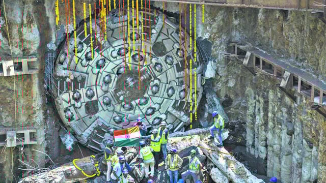 Mumbai, India - April 17, 2025: The first TBM tunnel breakthrough was achieved by the Mumbai Metropolitan Region Development Authority (MMRDA) for Metro Line 7A. This marks the successful completion of a 1.647-kilometer tunnel between Andheri (East) and Chhatrapati Shivaji Maharaj International Airport (CSMIA). The TBM, named Disha, is the first underground tunnel constructed by MMRDA for its metro network in Mumbai, India, on Thursday, April 17, 2025. (Photo by Satish Bate/ Hindustan Times) (Hindustan Times)