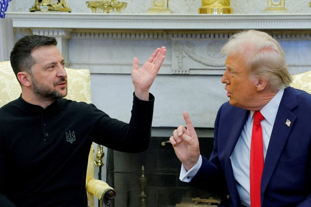U.S. President Donald Trump meets with Ukrainian President Volodymyr Zelenskiy at the White House in Washington, D.C., U.S., February 28, 2025. REUTERS/Brian Snyder/File Photo