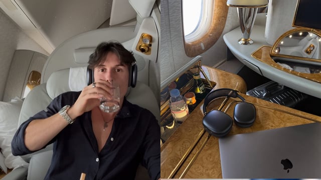 The Australian CEO shared photos of his father relaxing in a private first-class pod.