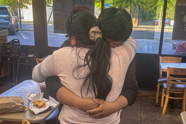Juan Lopez Gomez hugs his mother after his release.
