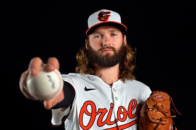 Orioles pitcher Brandon Young at 2025 spring training in Sarasota, Florida, on Wednesday. (Kenneth K. Lam/Staff)