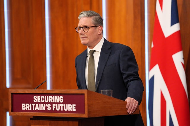 Britain's Prime Minister Sir Keir Starmer holds a press conference on nationalising British Steel, at Downing Street on April 11, 2025 in London, Britain. Carl Court/Pool via REUTERS