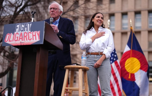 Campaign finance records released by Sen. Bernie Sanders’s office show Friends of Bernie Sanders spent $221,723 chartering private jets in the first quarter of 2025. That group is designated as his principal finance committee, meaning it is charged with overseeing the senator’s financial affairs. (AP Photo/David Zalubowski)