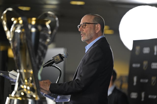 Dec 6, 2024; Carson, California, USA;  MLS commissioner Don Garber gives the State of the League Address at Dignity Health Sports Park. Mandatory Credit: Jayne Kamin-Oncea-Imagn Images/File Photo