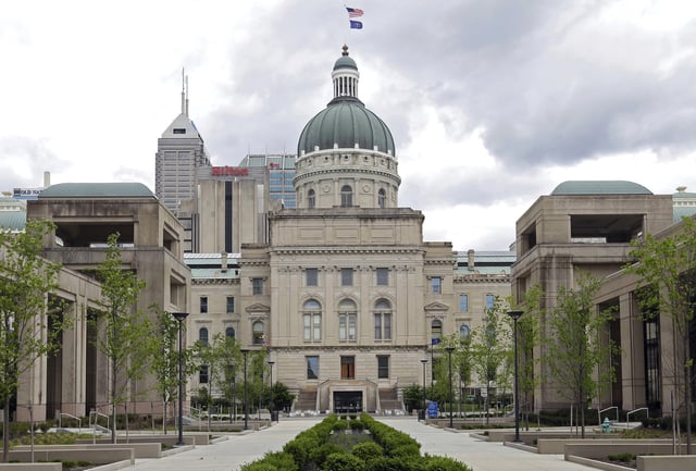 FILE - The Indiana Statehouse is seen May 5, 2017, in Indianapolis. (AP Photo/Michael Conroy, File)
