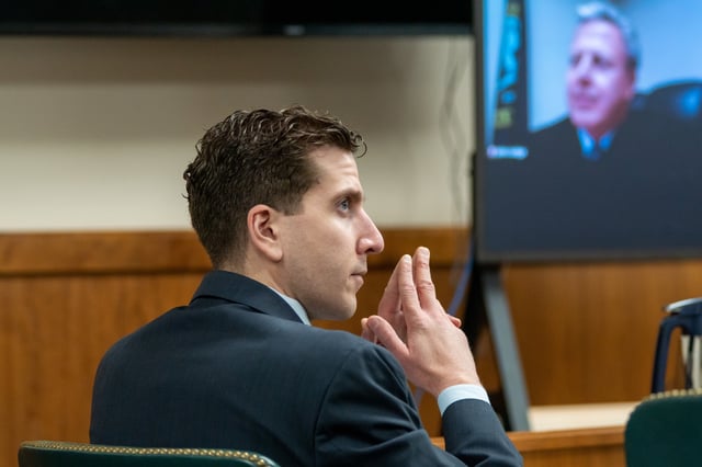 Bryan Kohberger can be seen listening to arguments during a hearing to overturn his grand jury indictment on October 26, 2023, in Moscow, Idaho. (Photo by Kai Eiselein-Pool/Getty Images)