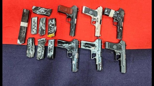 The firearms recovered from Mahawa village in Amritsar on Friday. (ANI)