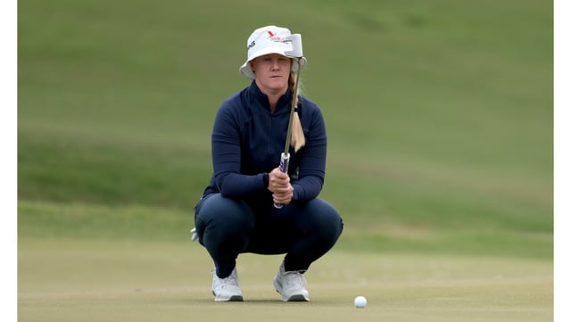 LPGA rookie Ingrid Lindblad lines up a putt on the 17th green during the second round of the JM Eagle LA Championship on Friday afternoon at El Caballero Country Club in Tarzana. Lindblad shot a 9-under-par 63 to grab a share of the lead midway through the tournament. (Photo by Katelyn Mulcahy/Getty Images)