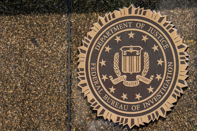 The seal on the J. Edgar Hoover FBI Building is seen in this 2023 photo. (AP Photo/Alex Brandon, File)