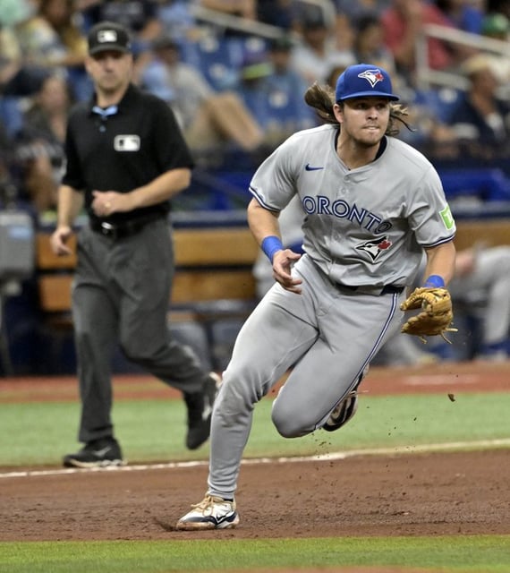Addison Barger of the Toronto Blue Jays, shown here in this file photo, played a huge role in his team's 3-1 win over the Seattle Mariners on Friday, April 18, 2025, in Toronton, Ont. (AP Photo/Steve Nesius)