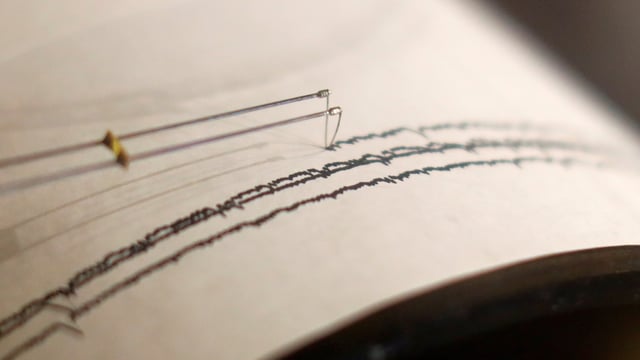 Earthquake today: A working seismograph is shown in a display about earthquakes. 