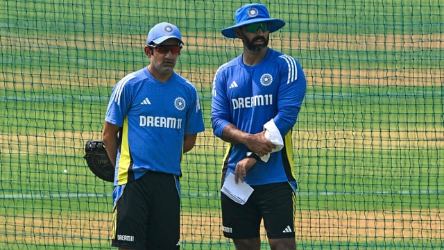India's head coach Gautam Gambhir (L) and Abhishek Nayar
