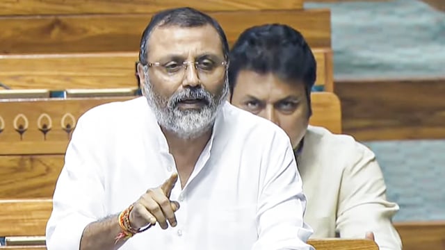 Bharatiya Janata Party (BJP) MP Nishikant Dubey speaks in Lok Sabha.
