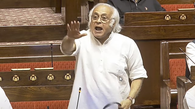 Congress MP Jairam Ramesh speaks in the Rajya Sabha during the Budget session of Parliament, in New Delhi.