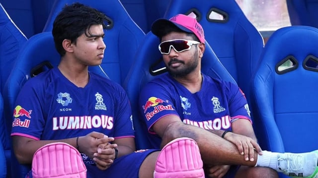 Vaibhav Suryavanshi during a training session with Sanju Samson.