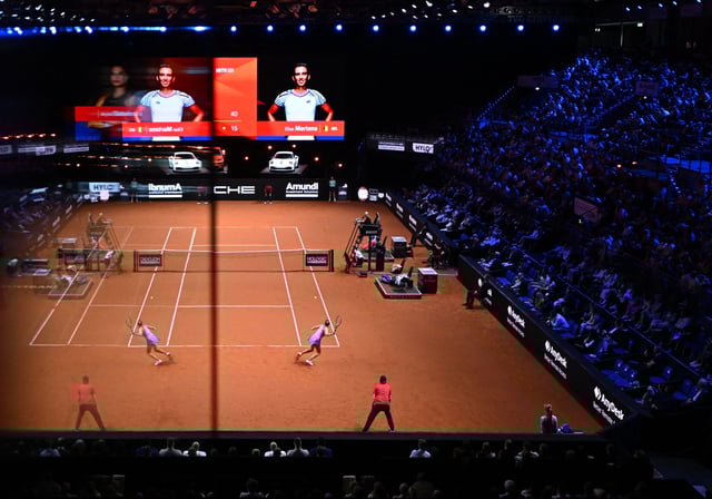 Tennis - WTA 500 - Stuttgart Tennis Grand Prix - Porsche Arena, Stuttgart, Germany - April 19, 2025 General view during the quarter final match between Belarus' Aryna Sabalenka and Belgium's Elise Mertens REUTERS/Angelika Warmuth